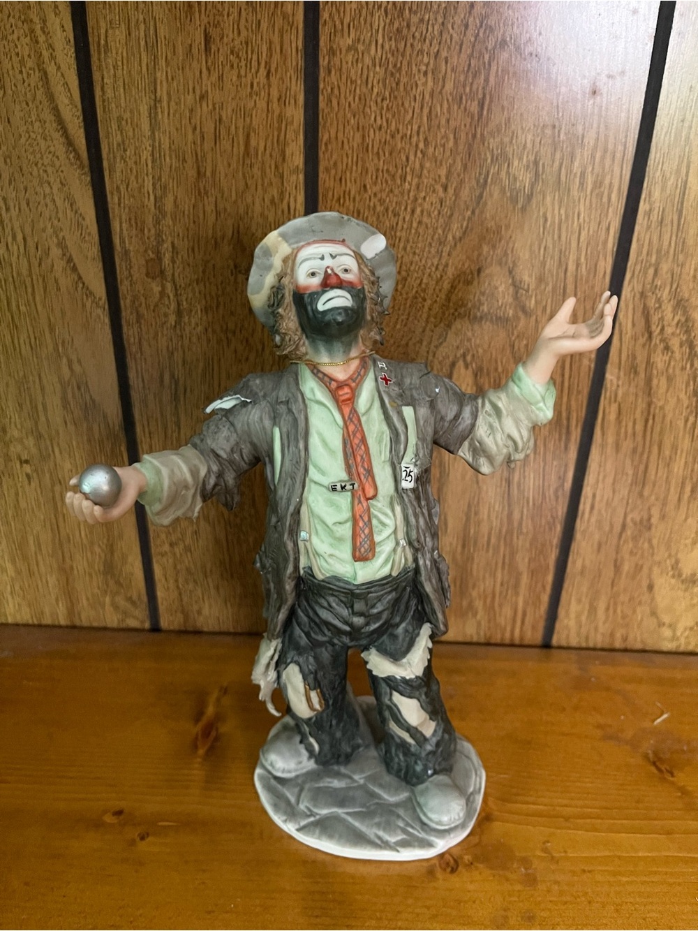 Hand-Painted Clown Figurine - Green, Gray and Orange Decorative Statue